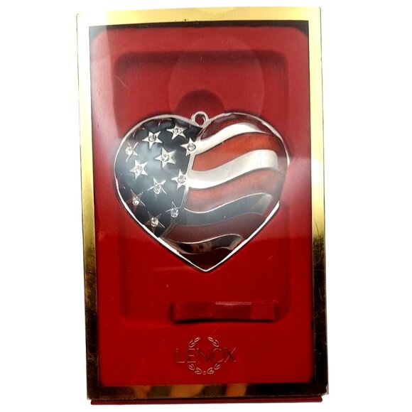 Lenox Heart Of America Silverplated Crystal Christmas Ornament Stars & Stripes - Picture 1 of 8